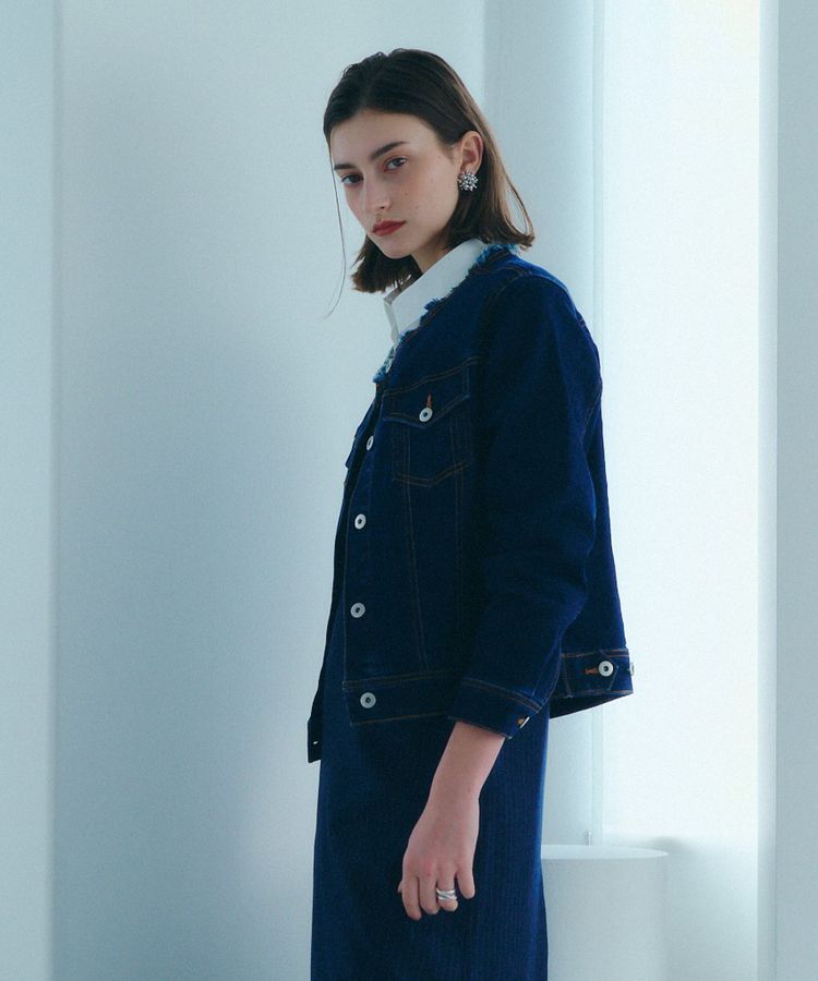 YECCA VECCA「ノーカラーストレッチGジャン」|テーラードジャケット|