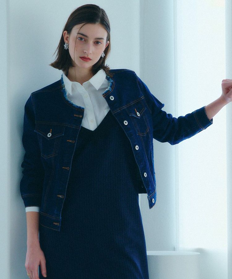 YECCA VECCA「ノーカラーストレッチGジャン」|テーラードジャケット|