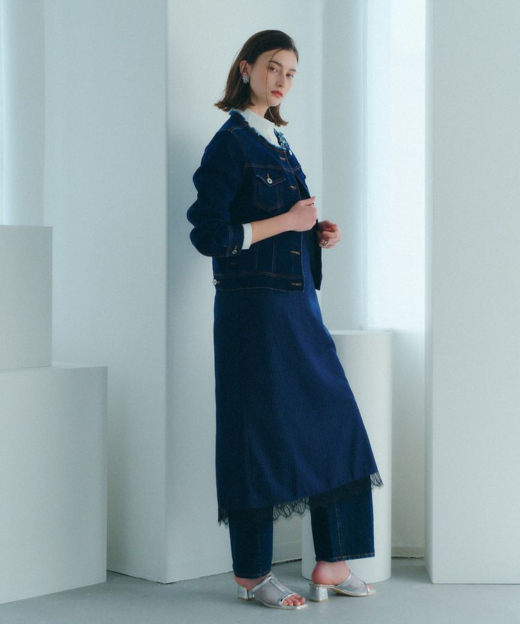 YECCA VECCA「ノーカラーストレッチGジャン」|テーラードジャケット|