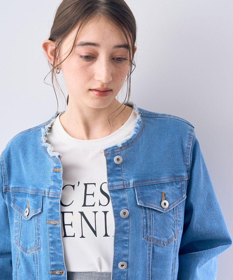 YECCA VECCA「ノーカラーストレッチGジャン」|テーラードジャケット|