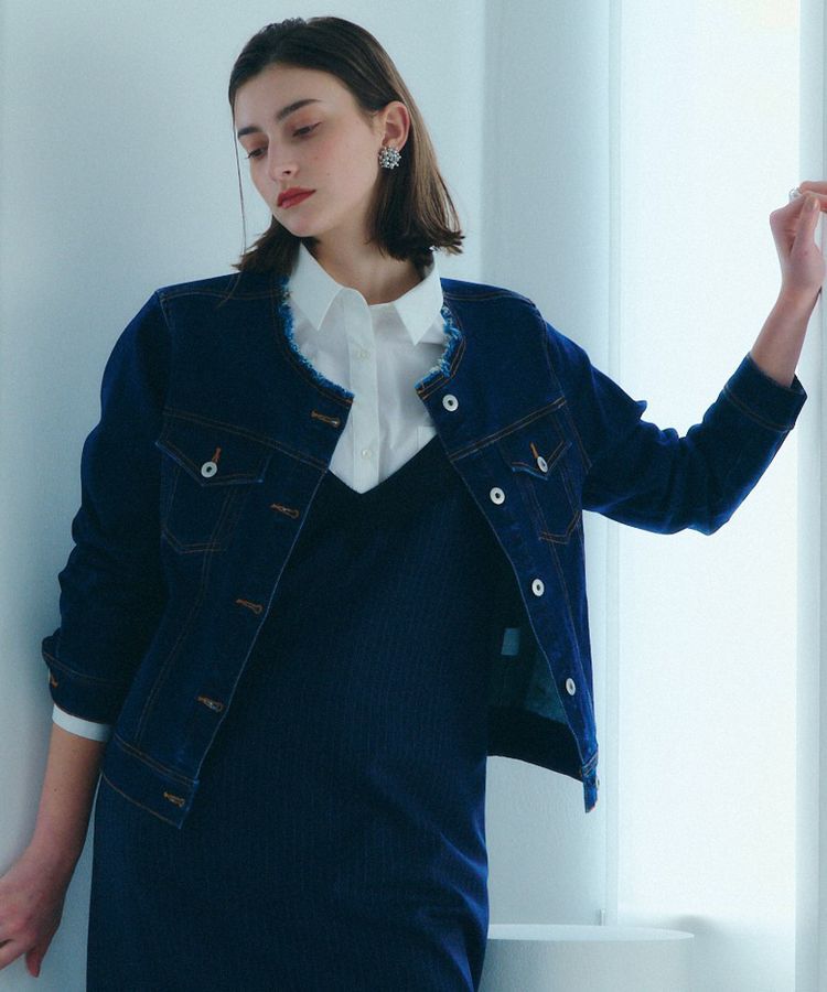 YECCA VECCA「ノーカラーストレッチGジャン」|テーラードジャケット|