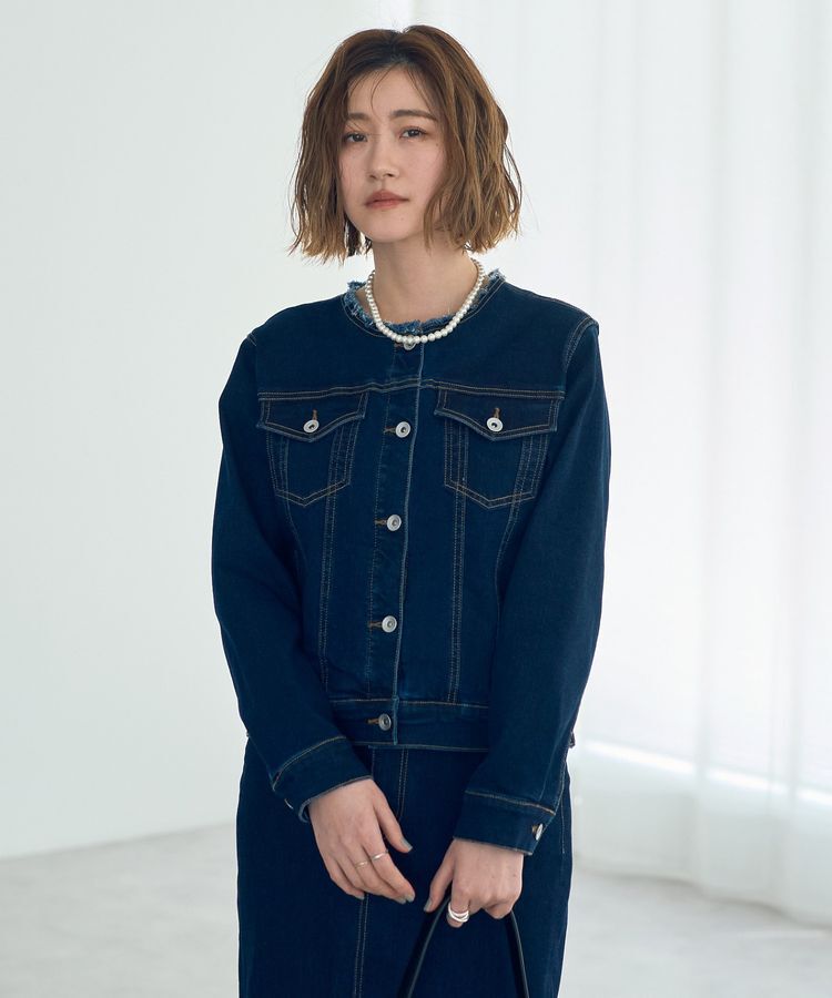 YECCA VECCA「ノーカラーストレッチGジャン」|テーラードジャケット|