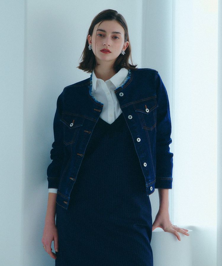 YECCA VECCA「ノーカラーストレッチGジャン」|テーラードジャケット|