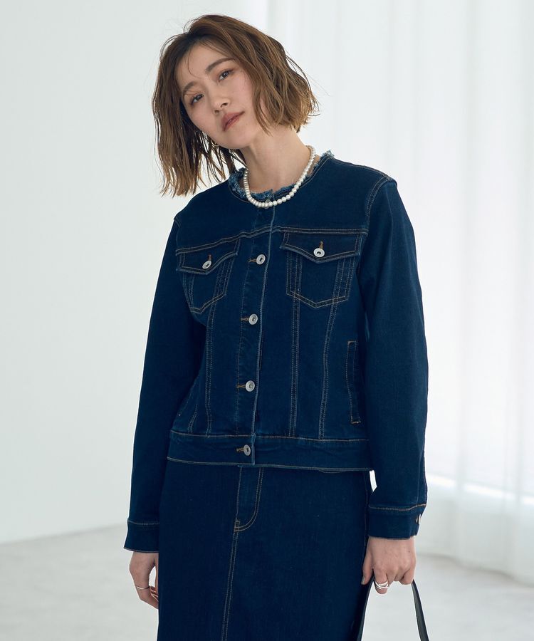 YECCA VECCA「ノーカラーストレッチGジャン」|テーラードジャケット|