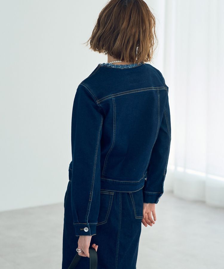 YECCA VECCA「ノーカラーストレッチGジャン」|テーラードジャケット|