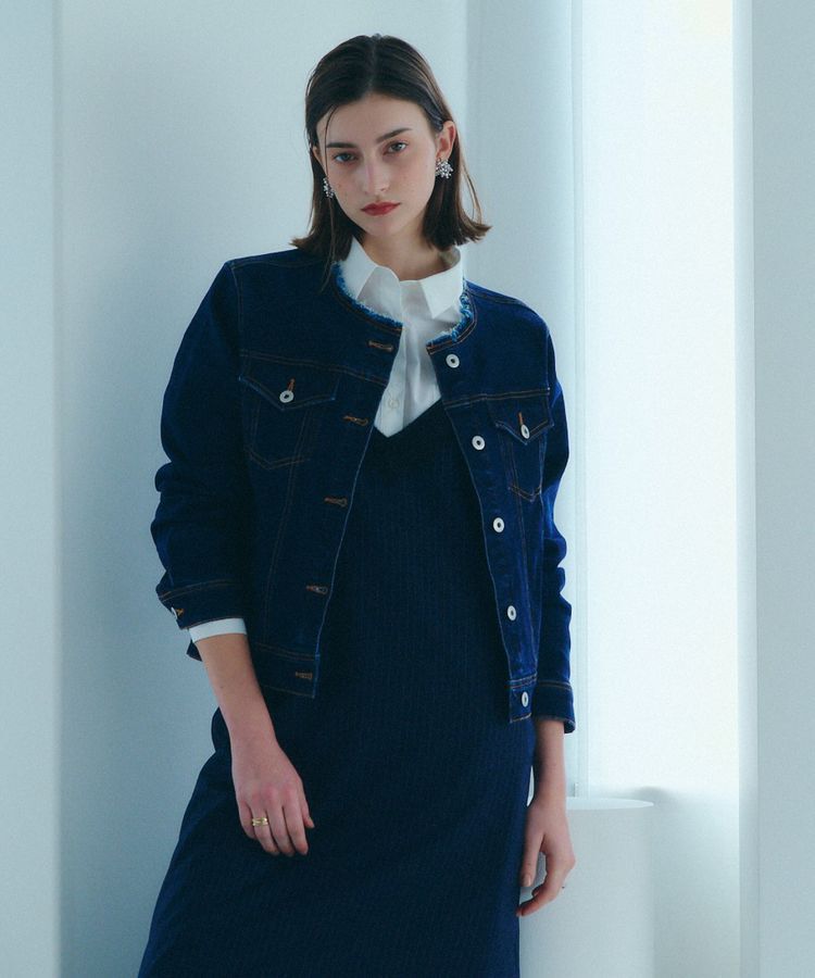 YECCA VECCA「ノーカラーストレッチGジャン」|テーラードジャケット|