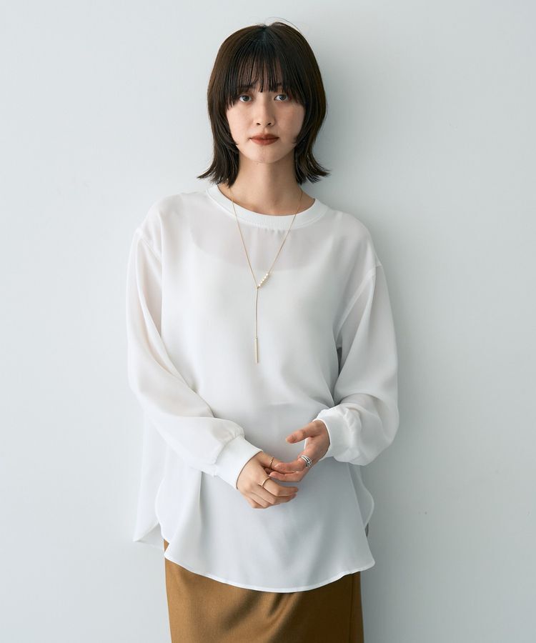 YECCA VECCA「リブMIXジョーゼットブラウス」|シャツ・ブラウス|