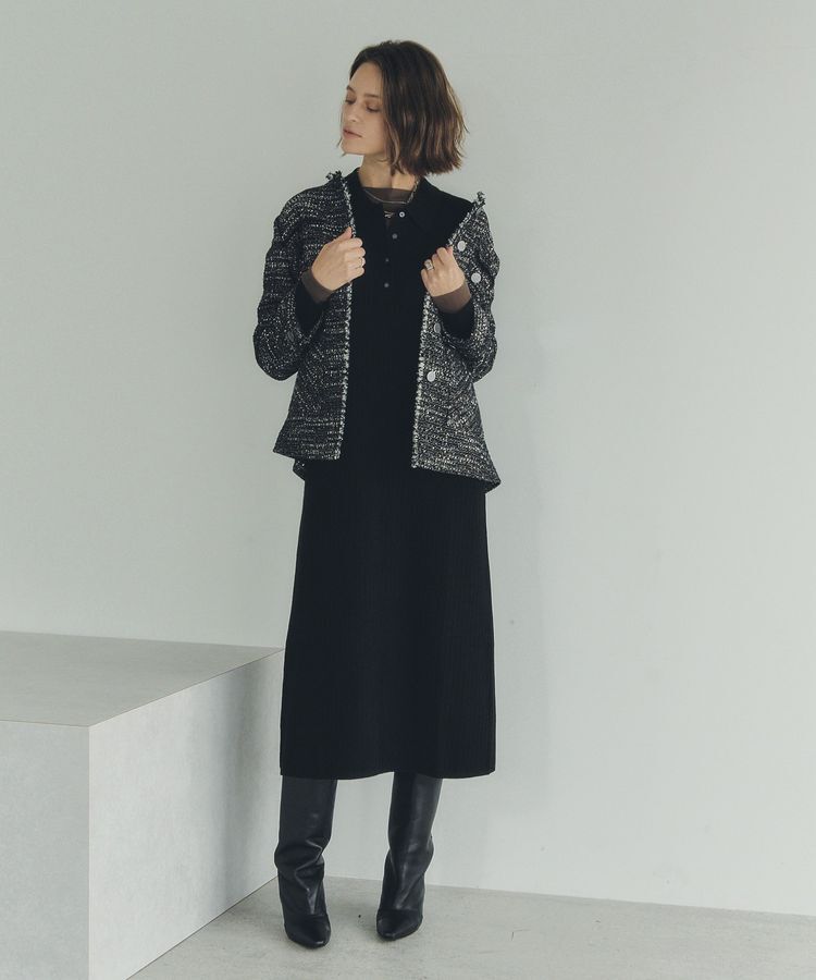 YECCA VECCA「ノーカラーツイードジャケット」|テーラードジャケット|