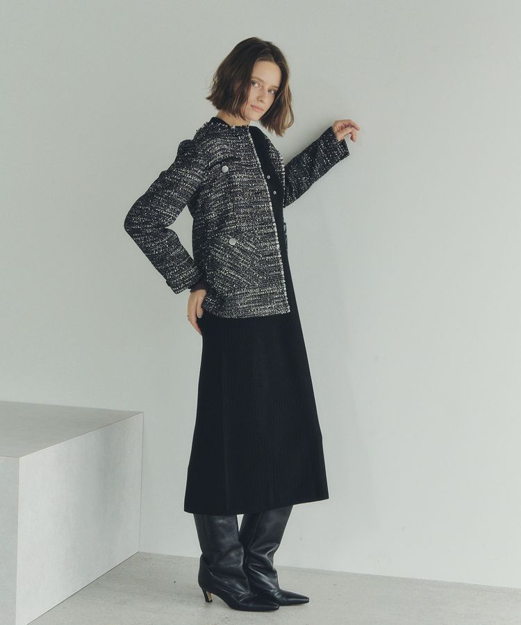 YECCA VECCA「ノーカラーツイードジャケット」|テーラードジャケット|