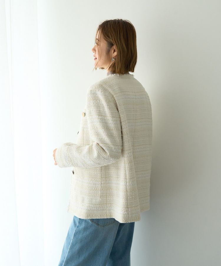 YECCA VECCA「ノーカラーツイードジャケット」|テーラードジャケット|