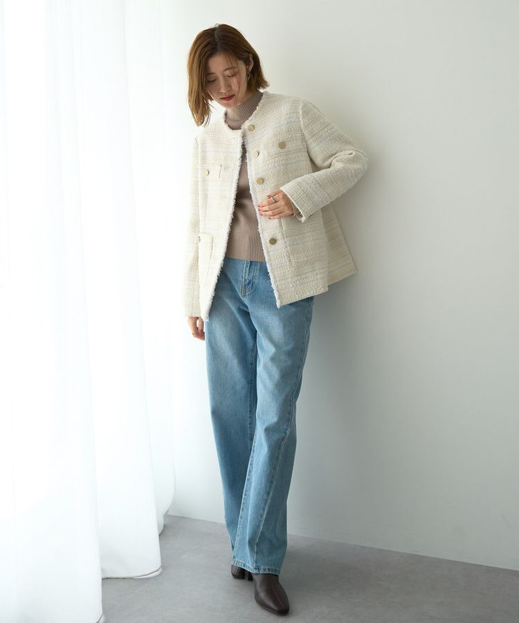 YECCA VECCA「ノーカラーツイードジャケット」|テーラードジャケット|