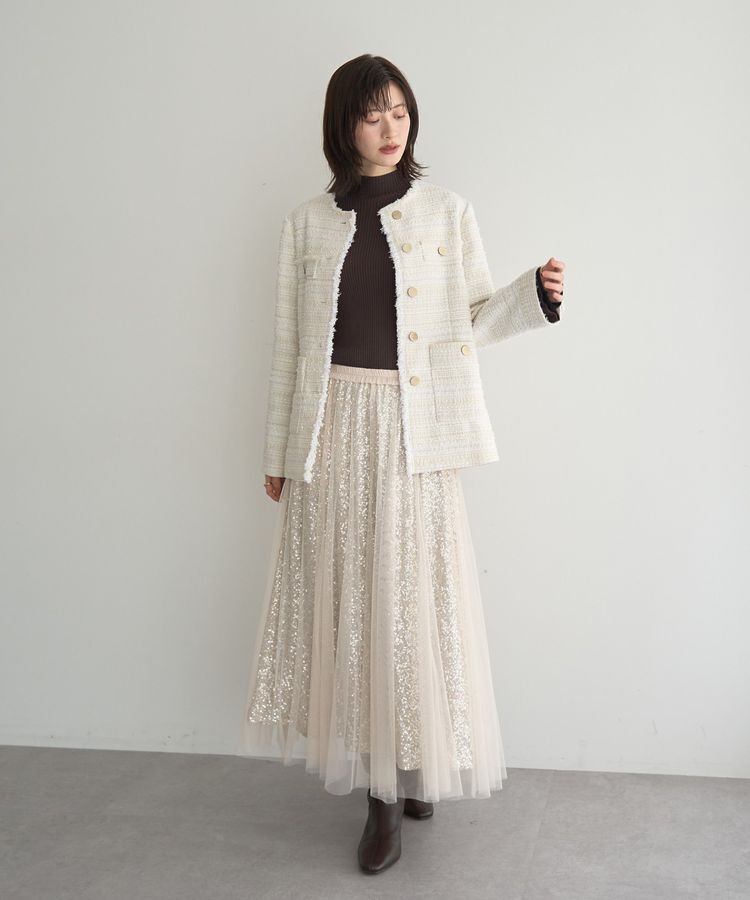 YECCA VECCA「ノーカラーツイードジャケット」|テーラードジャケット|