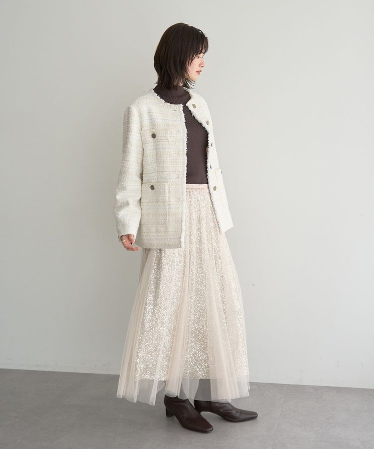 YECCA VECCA「ノーカラーツイードジャケット」|テーラードジャケット|
