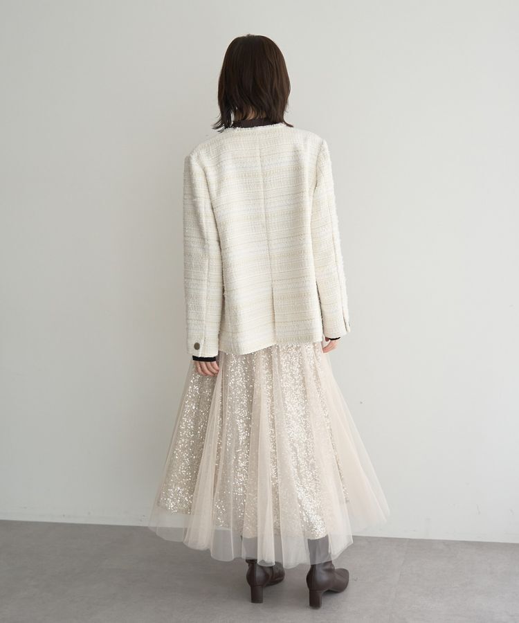 YECCA VECCA「ノーカラーツイードジャケット」|テーラードジャケット|
