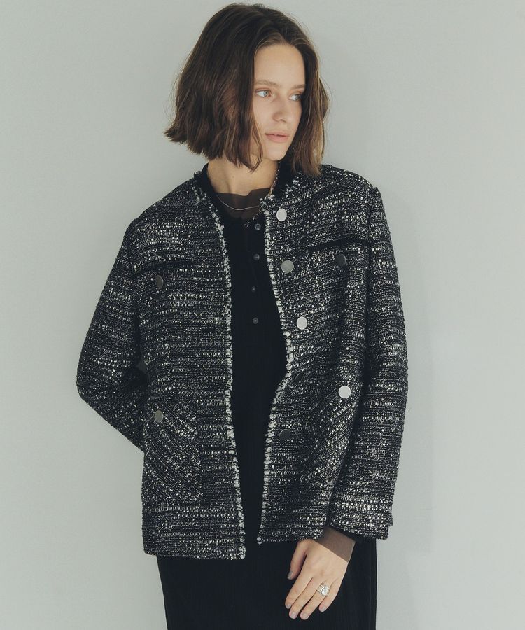 YECCA VECCA「ノーカラーツイードジャケット」|テーラードジャケット|