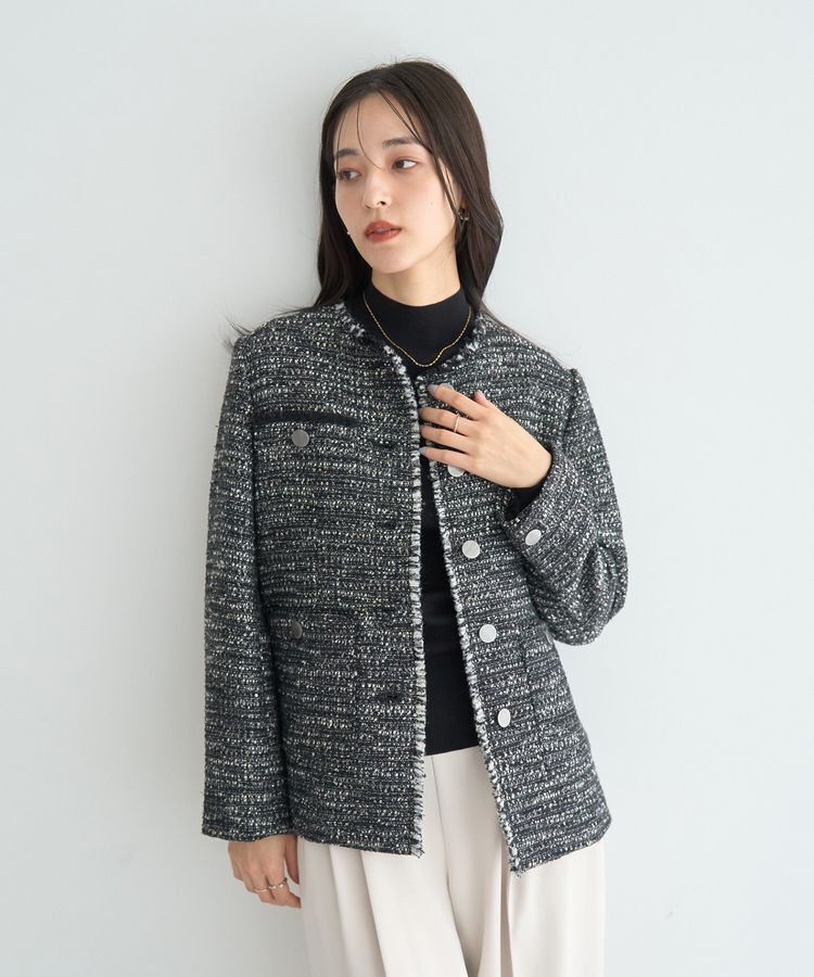 YECCA VECCA「ノーカラーツイードジャケット」|テーラードジャケット|