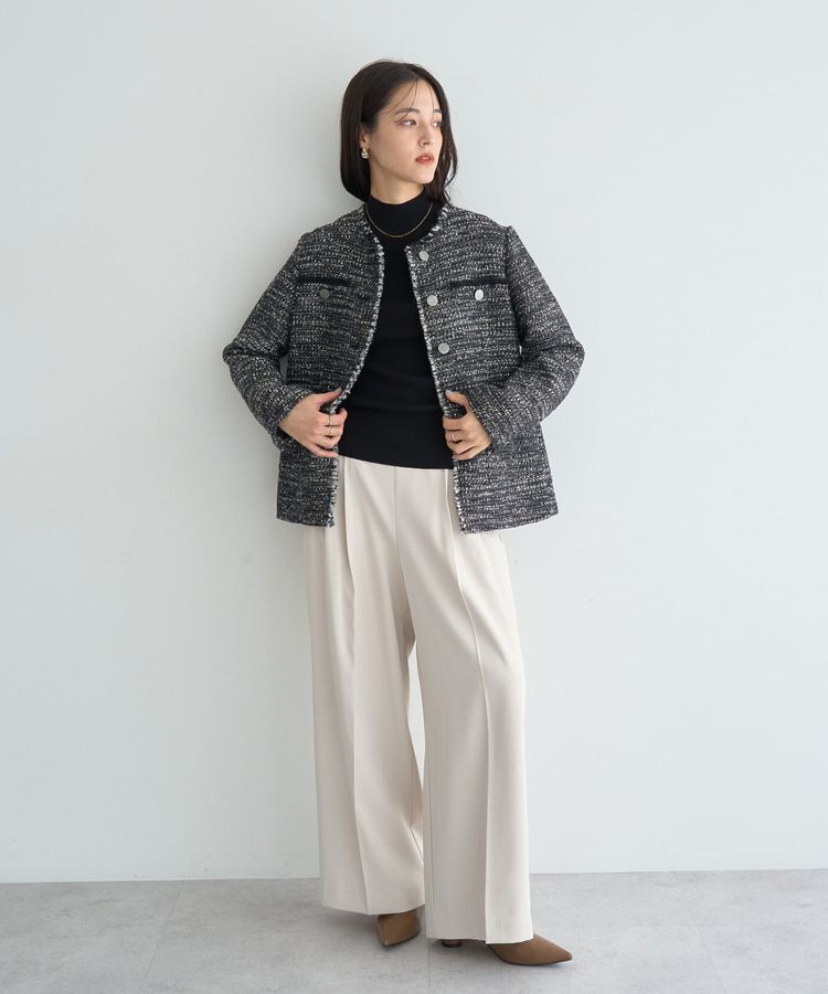 YECCA VECCA「ノーカラーツイードジャケット」|テーラードジャケット|