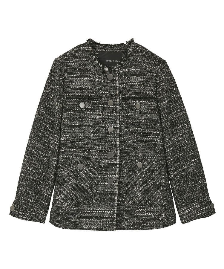 YECCA VECCA「ノーカラーツイードジャケット」|テーラードジャケット|