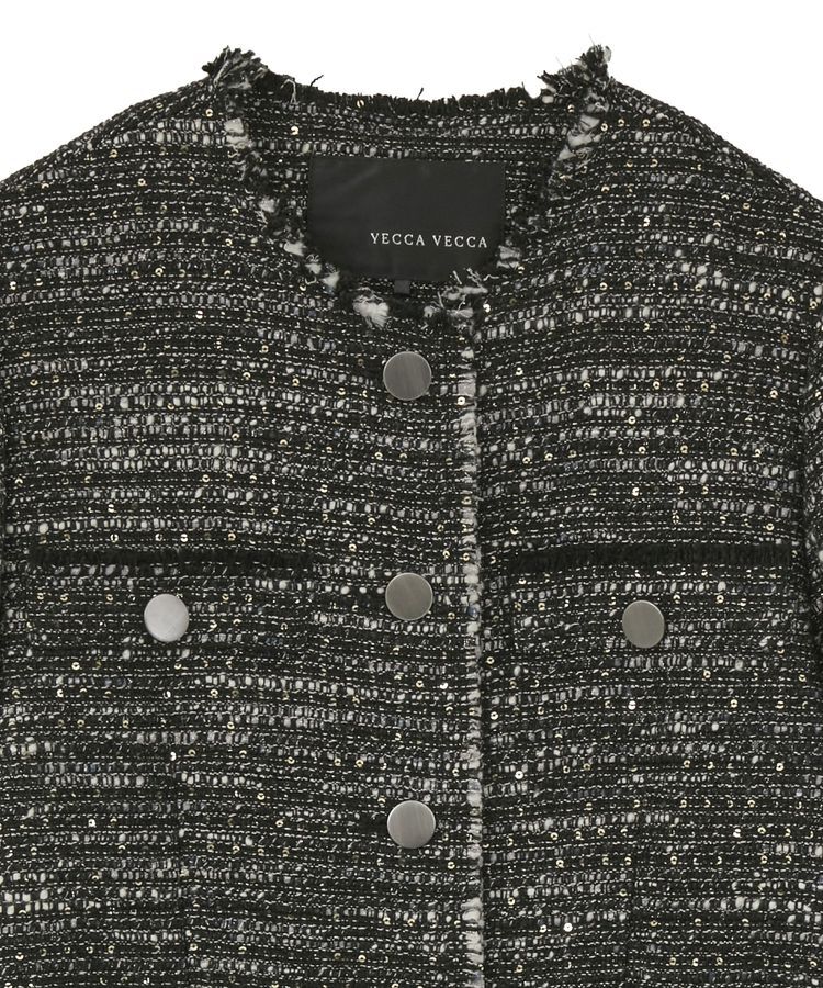 YECCA VECCA「ノーカラーツイードジャケット」|テーラードジャケット|