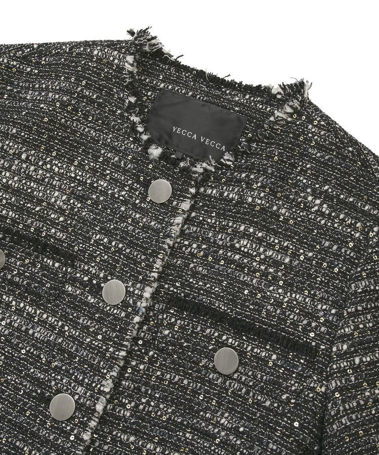 YECCA VECCA「ノーカラーツイードジャケット」|テーラードジャケット|