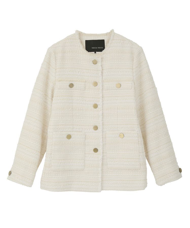 YECCA VECCA「ノーカラーツイードジャケット」|テーラードジャケット|