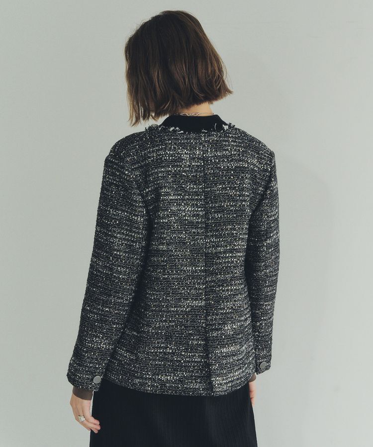 YECCA VECCA「ノーカラーツイードジャケット」|テーラードジャケット|