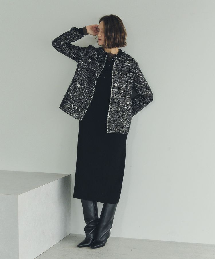 YECCA VECCA「ノーカラーツイードジャケット」|テーラードジャケット|