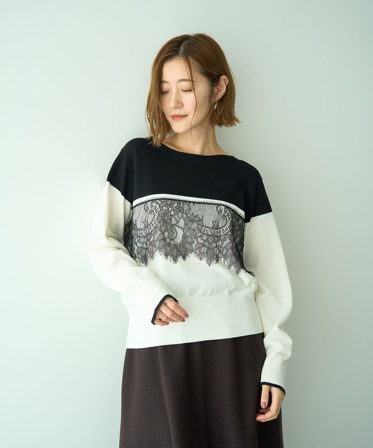 YECCA VECCA「バイカラーレースニット」|ニット・セーター|