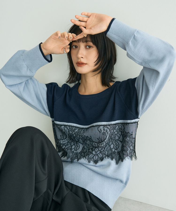 YECCA VECCA「バイカラーレースニット」|ニット・セーター|