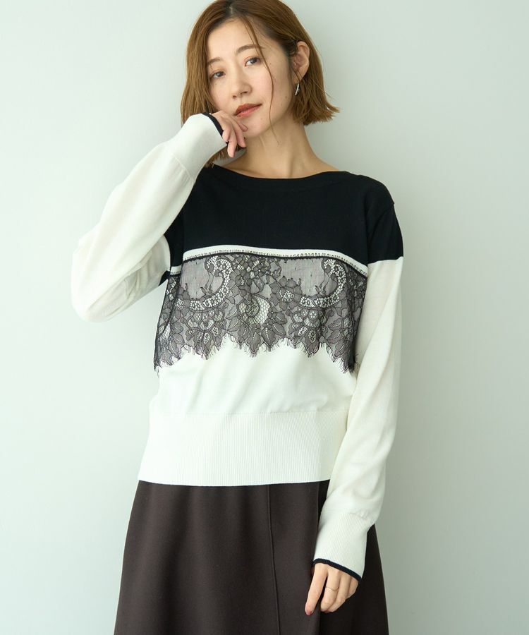 YECCA VECCA「バイカラーレースニット」|ニット・セーター|