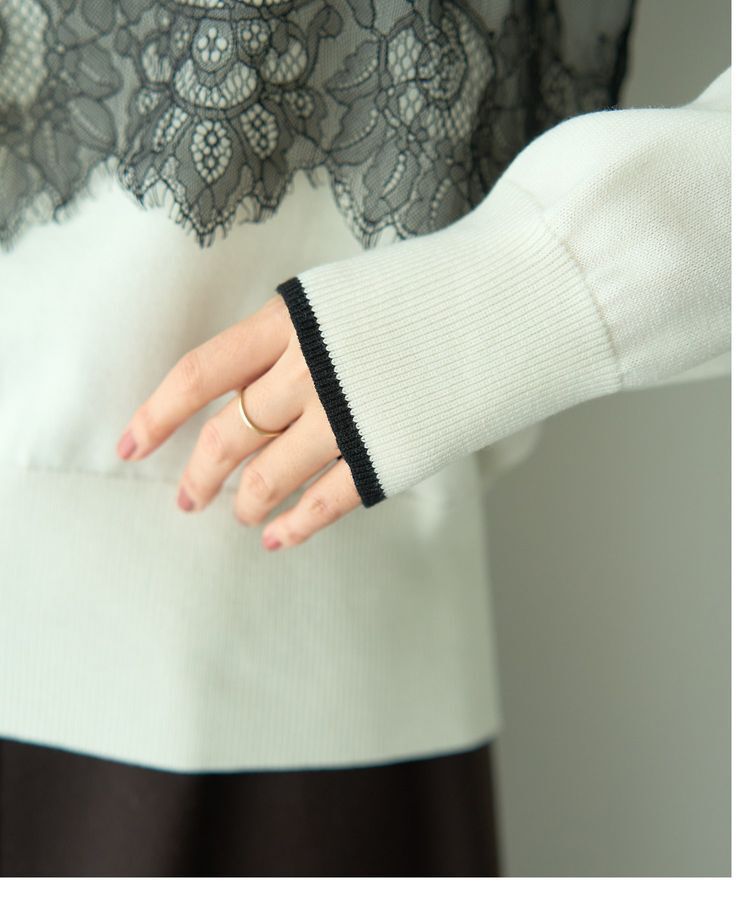 YECCA VECCA「バイカラーレースニット」|ニット・セーター|