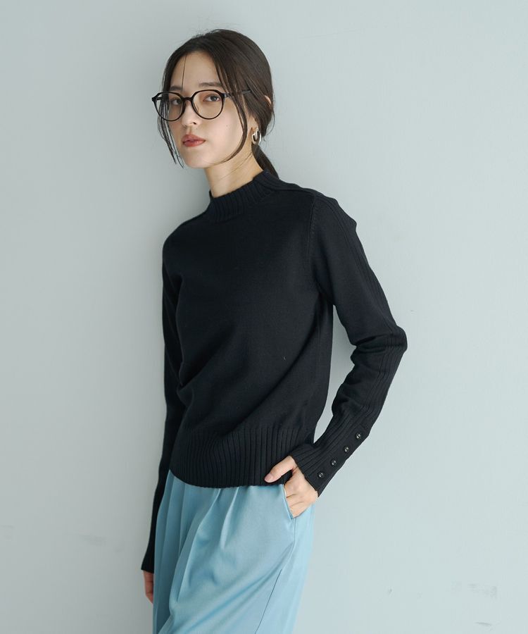 YECCA VECCA「袖口釦リブMIXニット」|ニット・セーター|Black