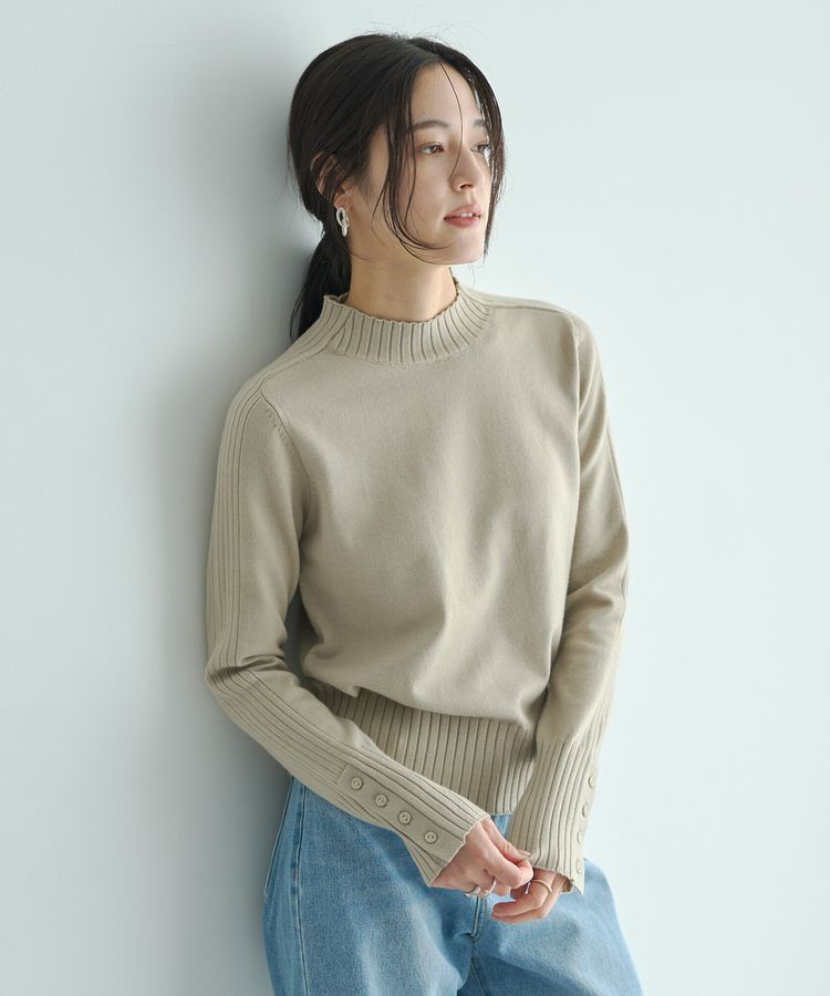 YECCA VECCA「袖口釦リブMIXニット」|ニット・セーター|Beige