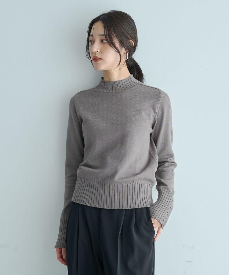 YECCA VECCA「袖口釦リブMIXニット」|ニット・セーター|Dark beige