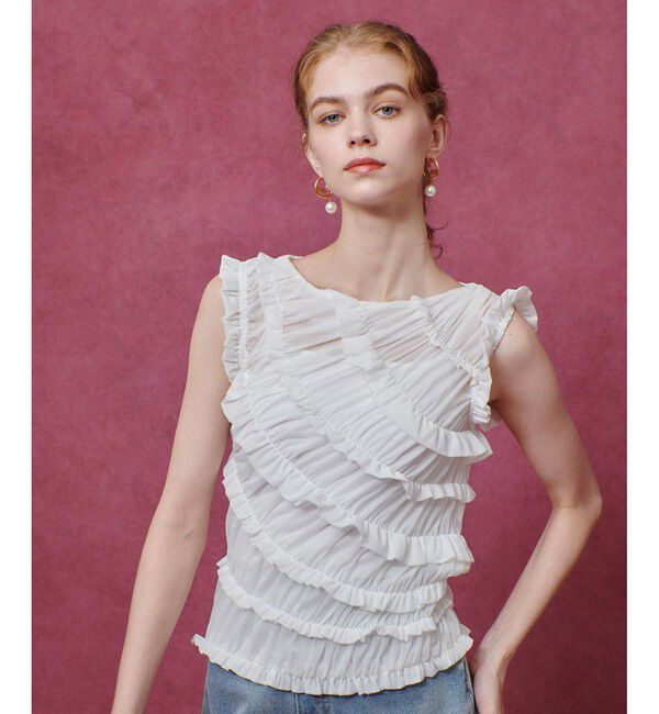 LOULOU WILLOUGHBY「【LOULOU WILLOUGHBY】オーガンジートリコットギャザープルオーバー」|Tシャツ・カットソー|