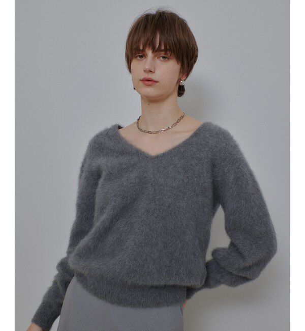 allureville「カシミヤブレンドファー加工Ｖプルオーバー」|ニット・セーター|