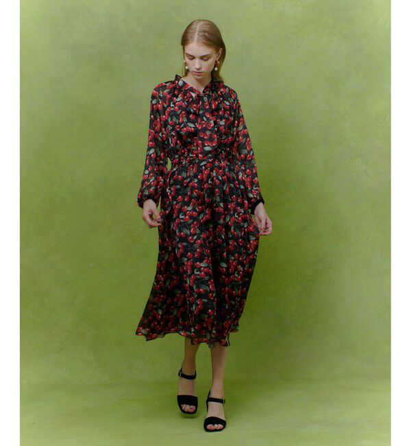 LOULOU WILLOUGHBY「【LOULOU WILLOUGHBY】LISAチェリープリント リボンワンピース」|ワンピース|