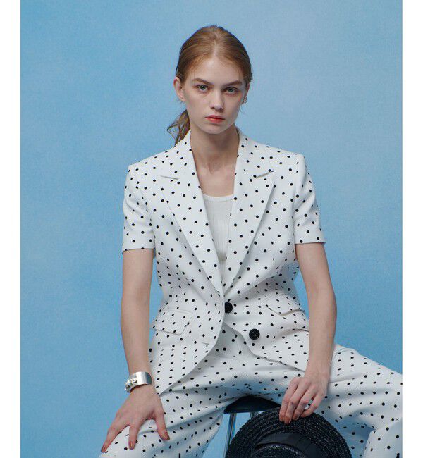 LOULOU WILLOUGHBY「【LOULOU WILLOUGHBY】リネン混ドットハーフスリーブジャケット」|テーラードジャケット|