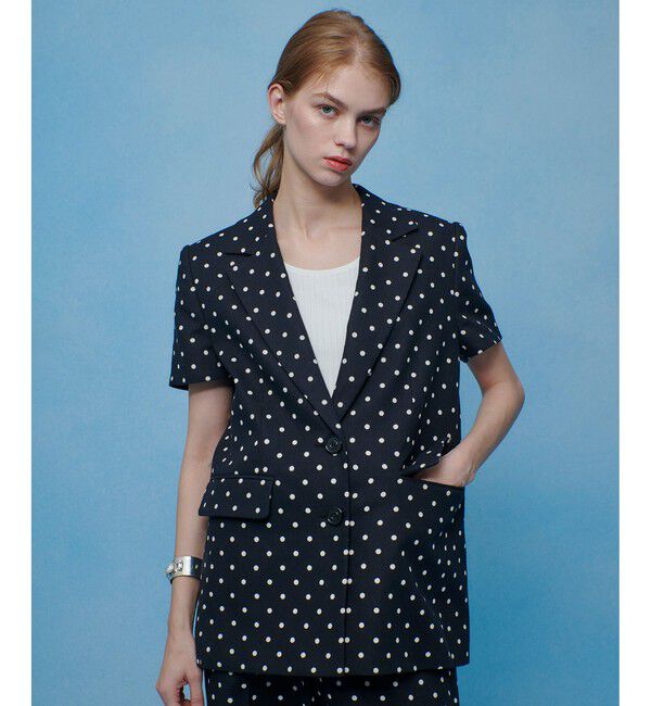 LOULOU WILLOUGHBY「【LOULOU WILLOUGHBY】リネン混ドットハーフスリーブジャケット」|テーラードジャケット|ブラック系