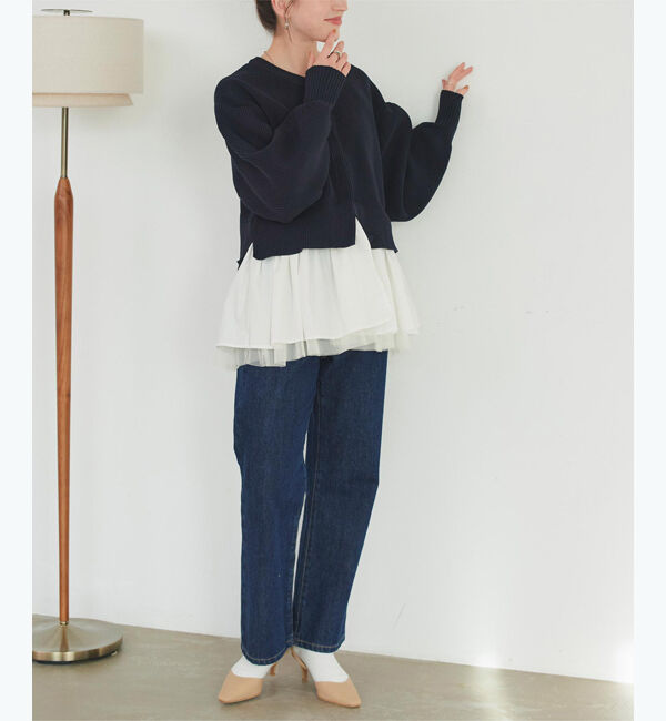 titivate「ペプラムレイヤードニットカーディガン」|カーディガン|ネイビー