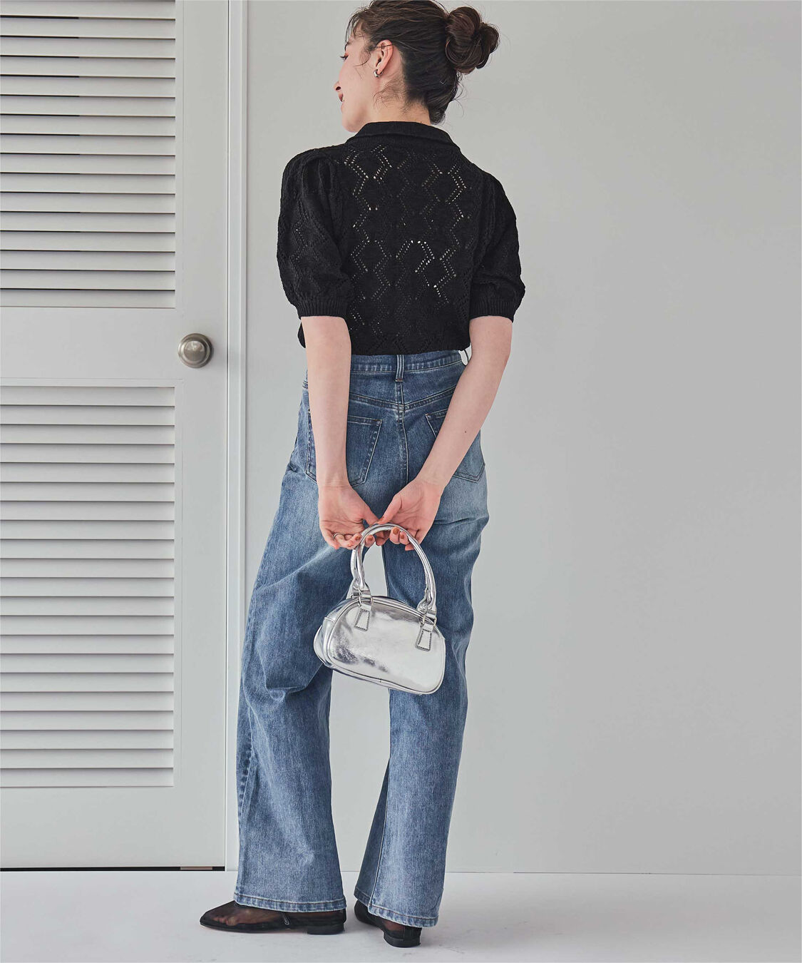 titivate「【いつきさんコラボアイテム】透かし編みパフスリーブニットトップス」|ニット・セーター|