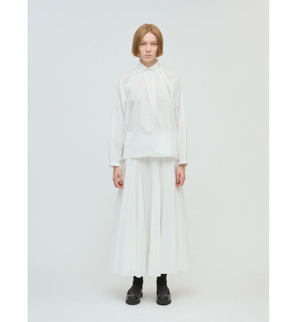 mizuiro ind「mizuiro ind スタンドシャツカラーギャザーシャツ」|シャツ・ブラウス|