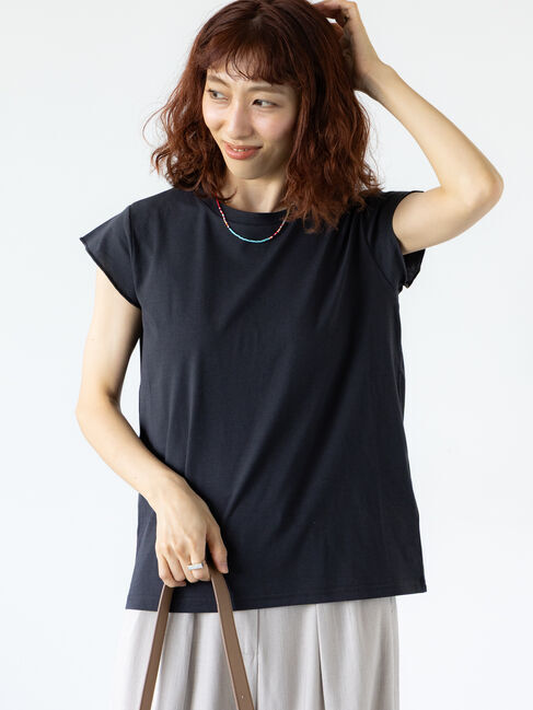 Lugnoncure「【接触冷感】フレンチスリーブTシャツ」|Tシャツ・カットソー|チャコールグレー