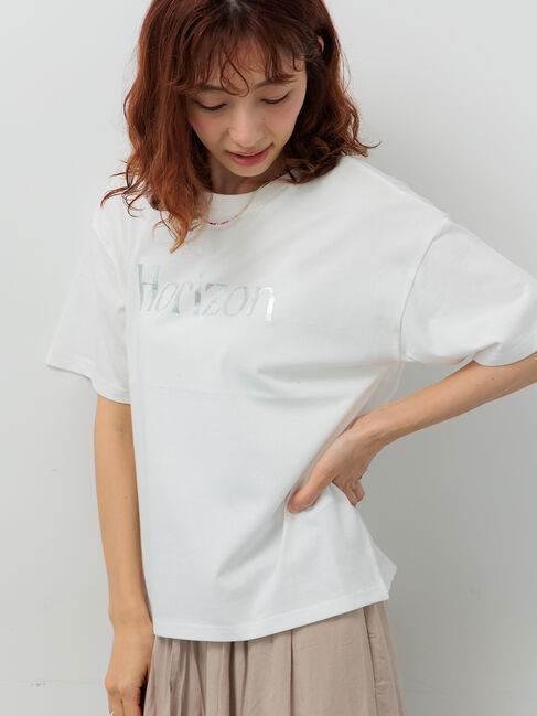 Lugnoncure「【接触冷感】箔プリントロゴTシャツ」|Tシャツ・カットソー|オフホワイト