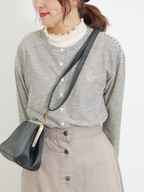 Samansa Mos2「ワンポイント刺繍シアーボーダーカーディガン」|カーディガン|