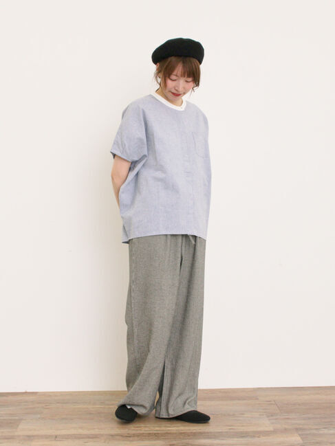 Samansa Mos2「【クールコットン】柄アソートクレリック袖タックブラウス」|シャツ・ブラウス|