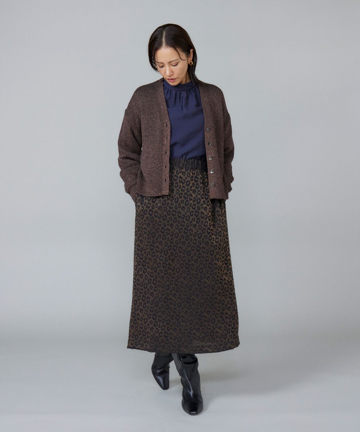 Le Souk「レオパードジャカードAラインスカート」|タイト|