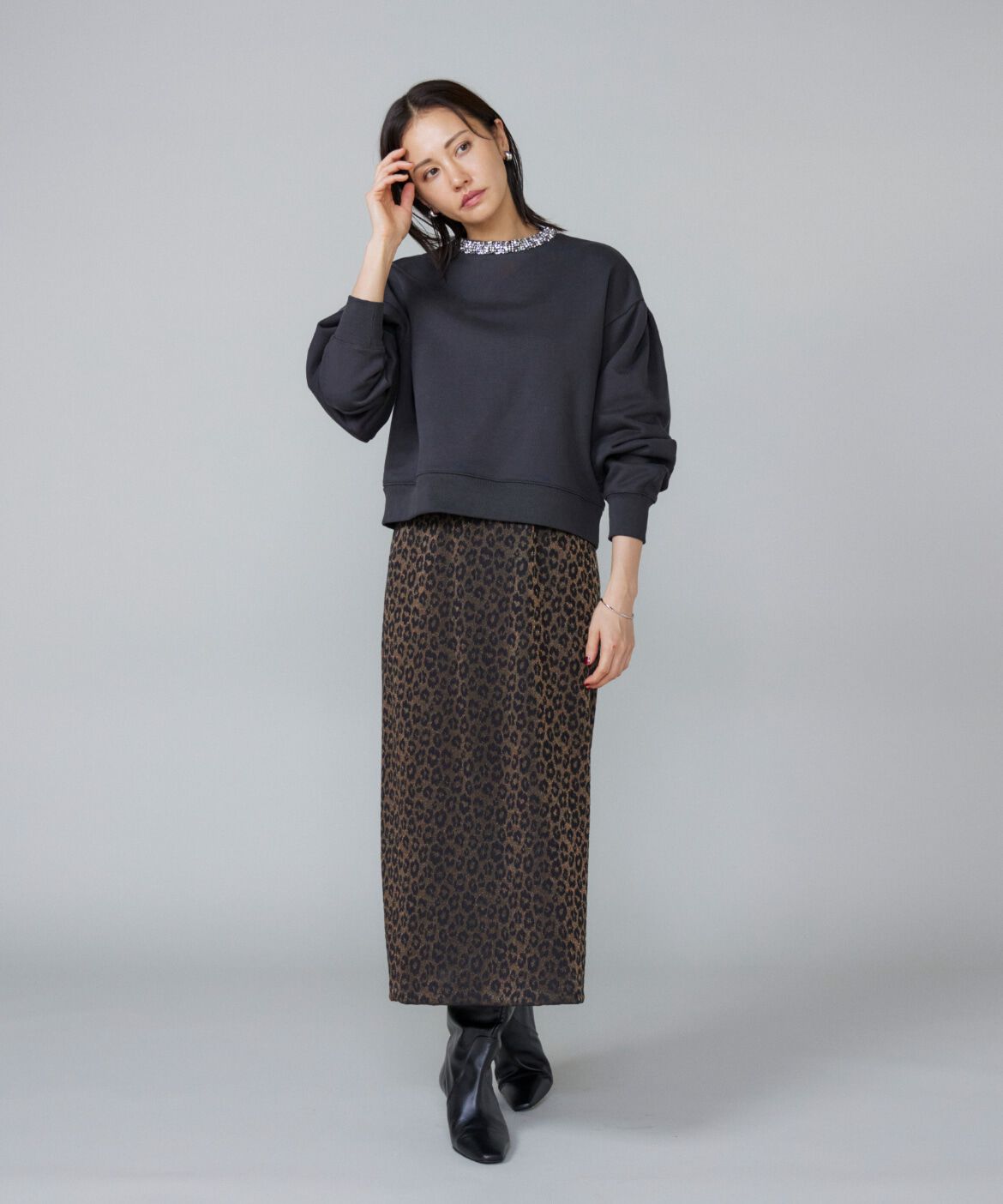 Le Souk「レオパードジャカードAラインスカート」|タイト|