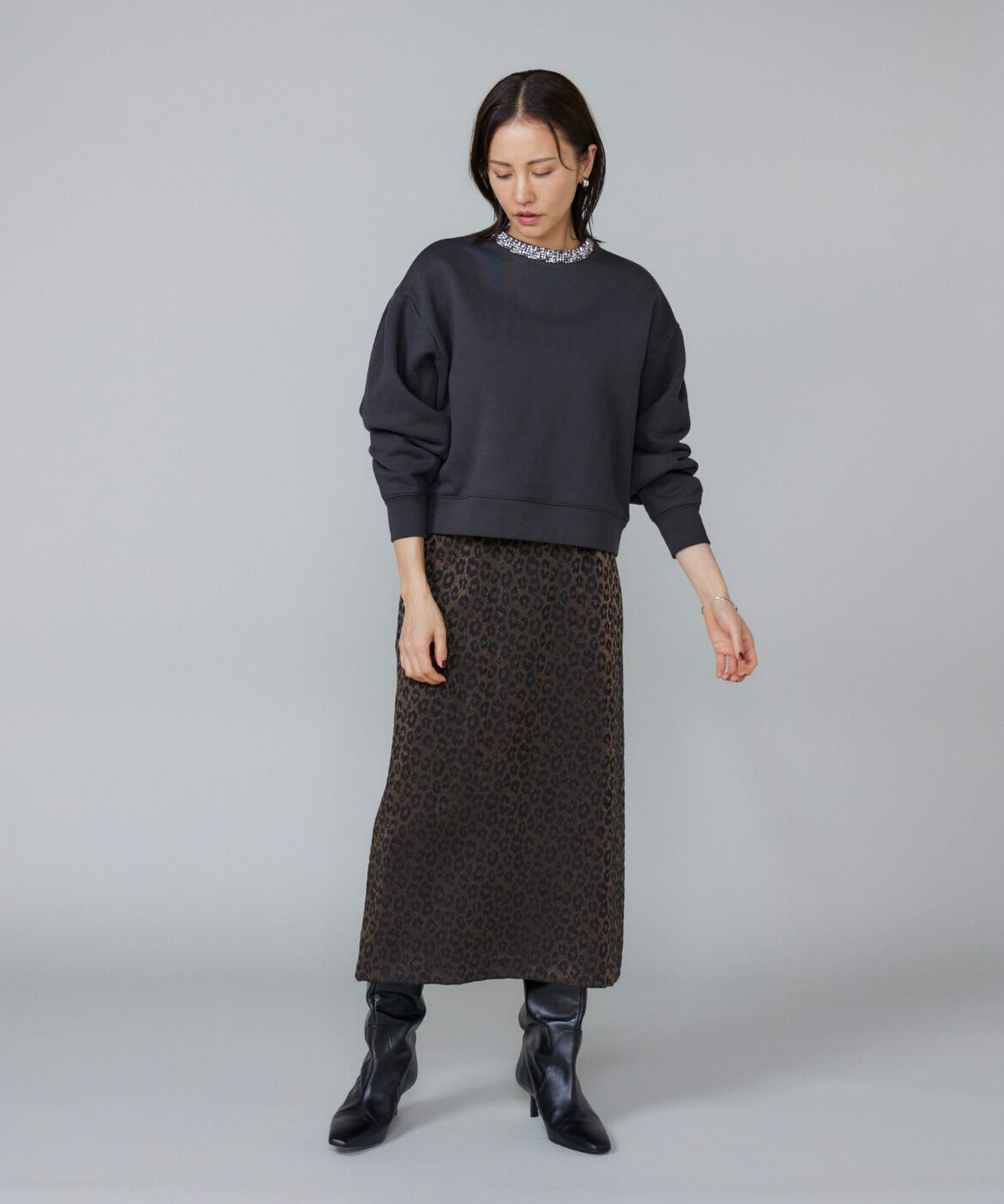 Le Souk「レオパードジャカードAラインスカート」|タイト|