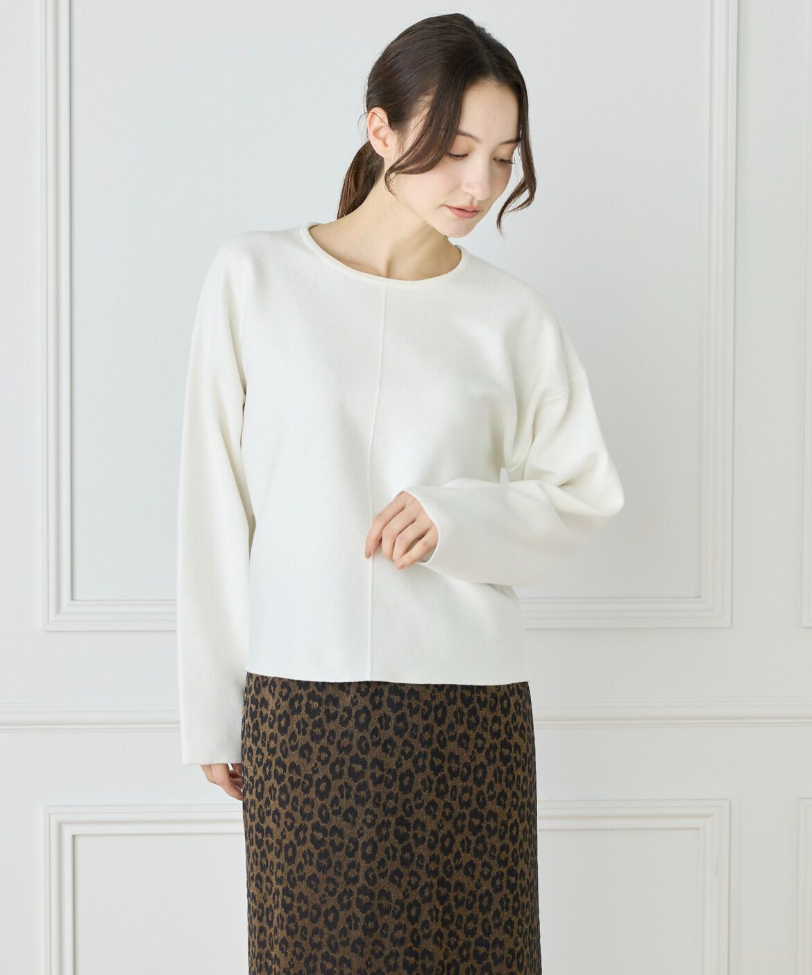 Le Souk「接結編みクルーネックニットプルオーバー」|ニット・セーター|オフホワイト1